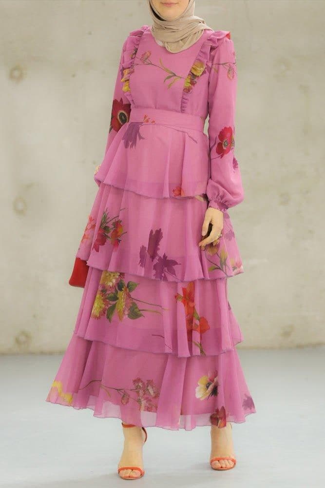 Deyja Modest Dress in pink, view 4