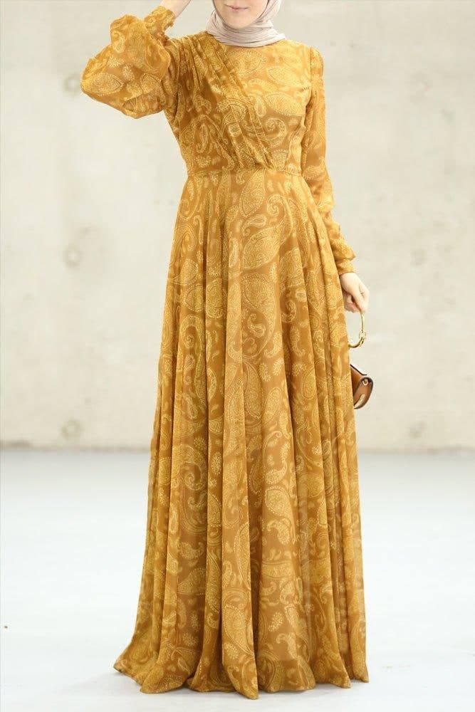 Medinaa Modest Dress in yellow, view 4