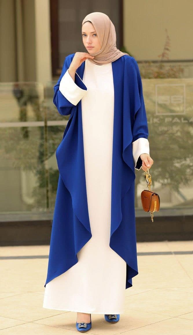 Contrast Trendy Abaya in blue, view 3