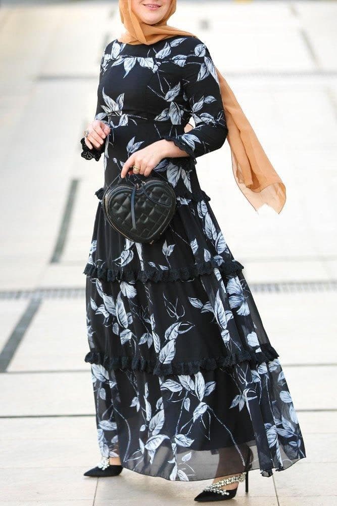 Fialka Modest Dress in black, view 3