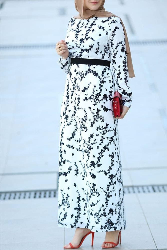 Laza Modest Dress in white, view 3