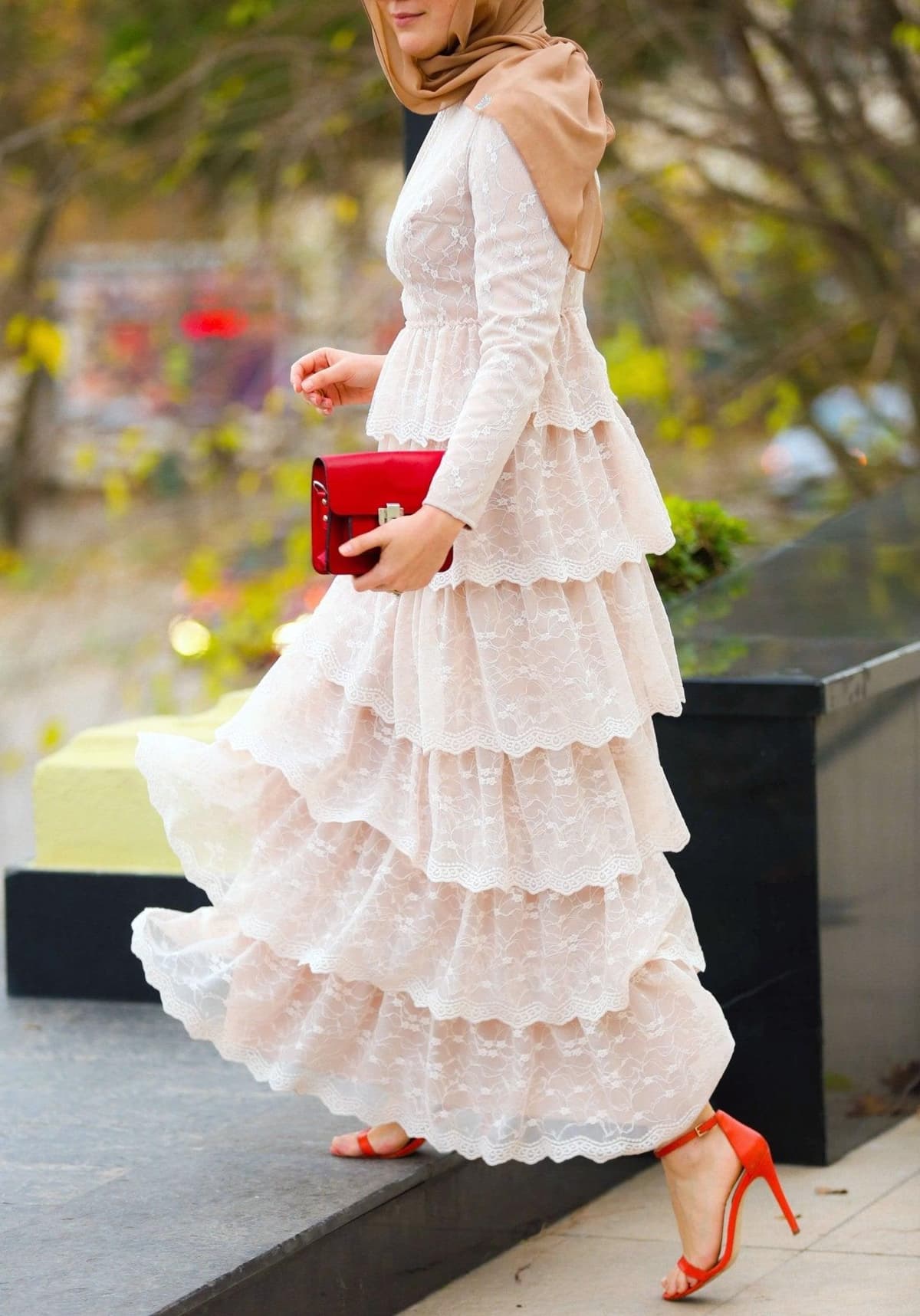 Adorable Modest Dress in beige, view 4