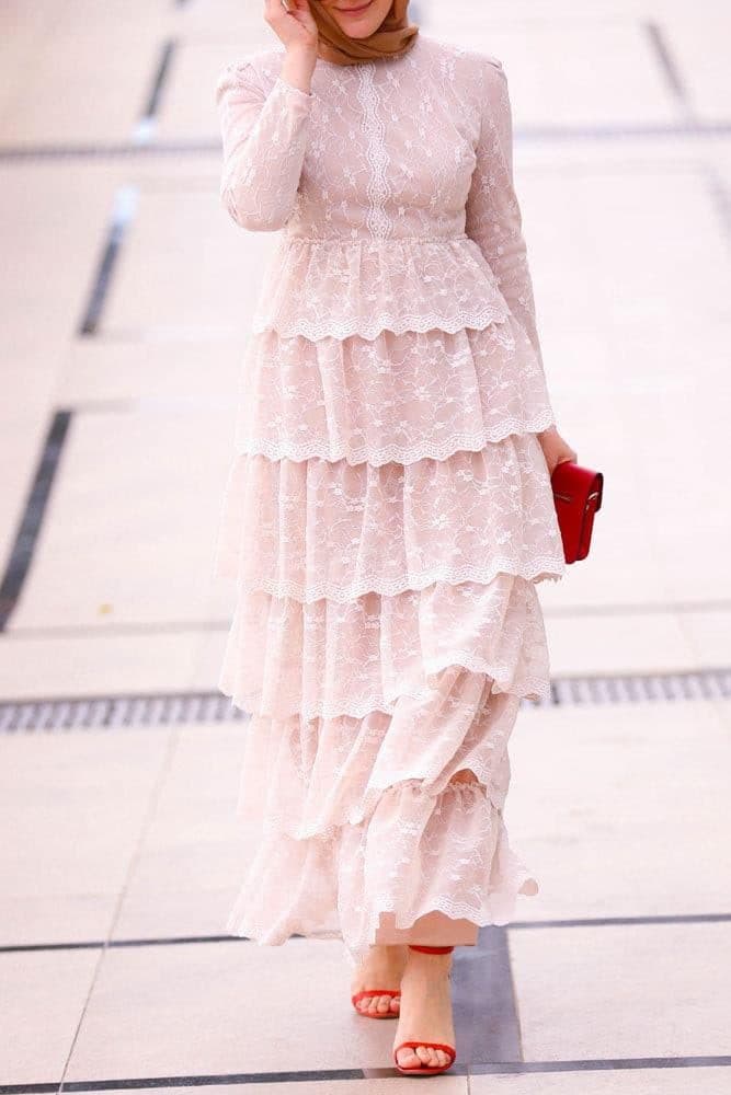 Adorable Modest Dress in beige, view 5