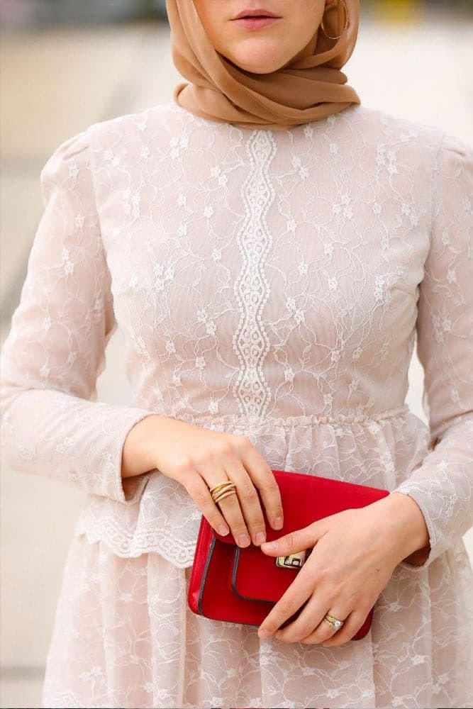 Adorable Modest Dress in beige, view 3