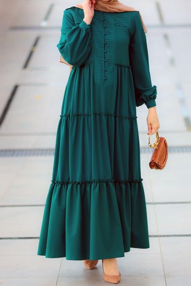 Comfort Modest Dress in green, view 6
