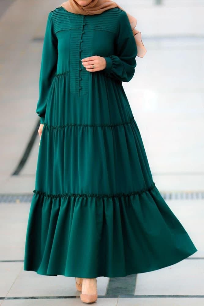 Comfort Modest Dress in green, view 4