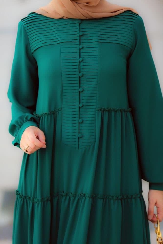 Comfort Modest Dress in green, view 3