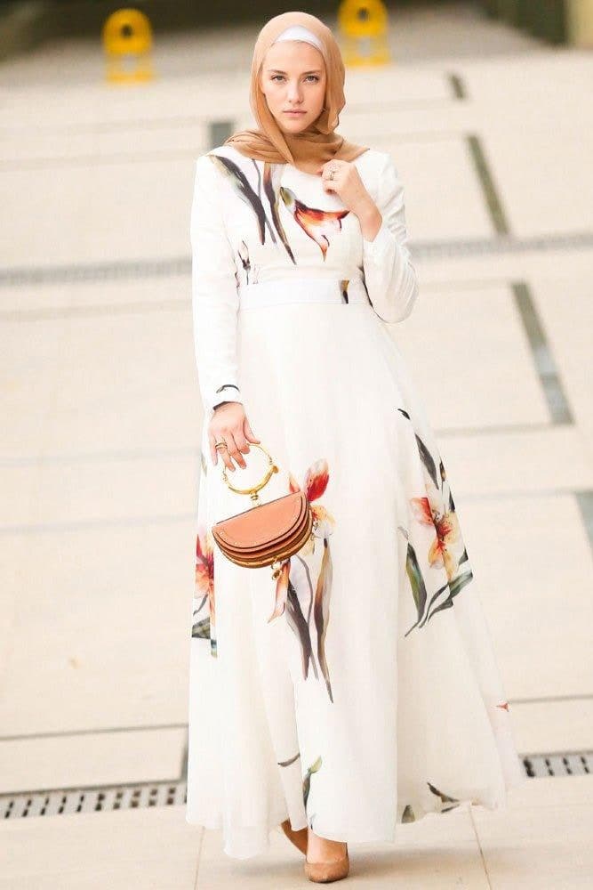 Bellflower Modest Dress in white, view 8
