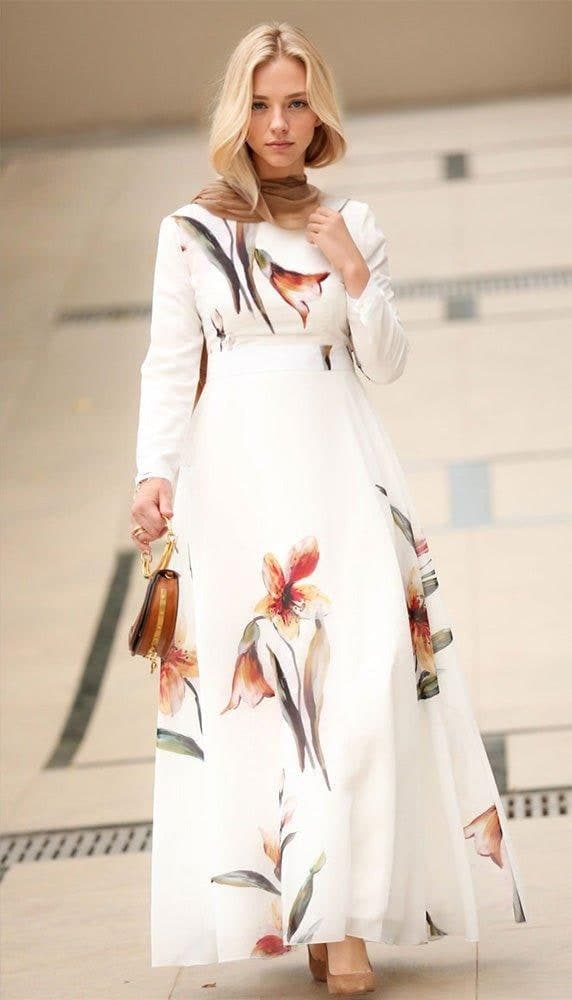 Bellflower Modest Dress in white, view 6