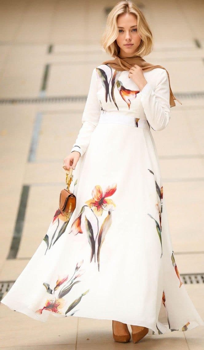 Bellflower Modest Dress in white, view 4