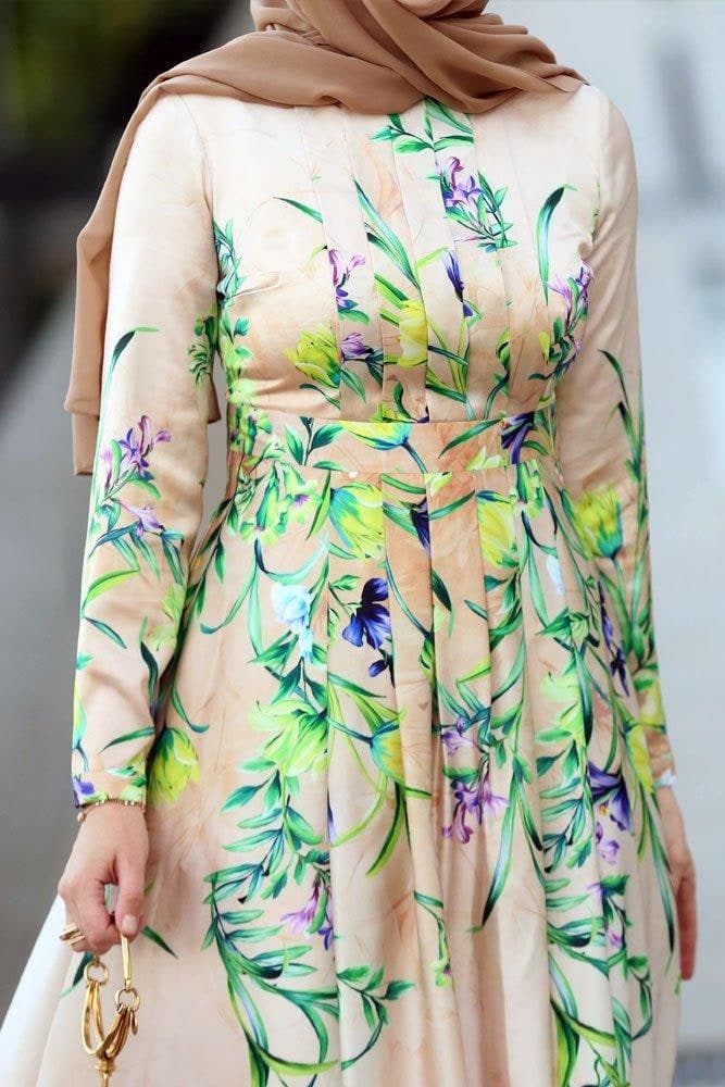 Neon Modest Dress in beige, view 3