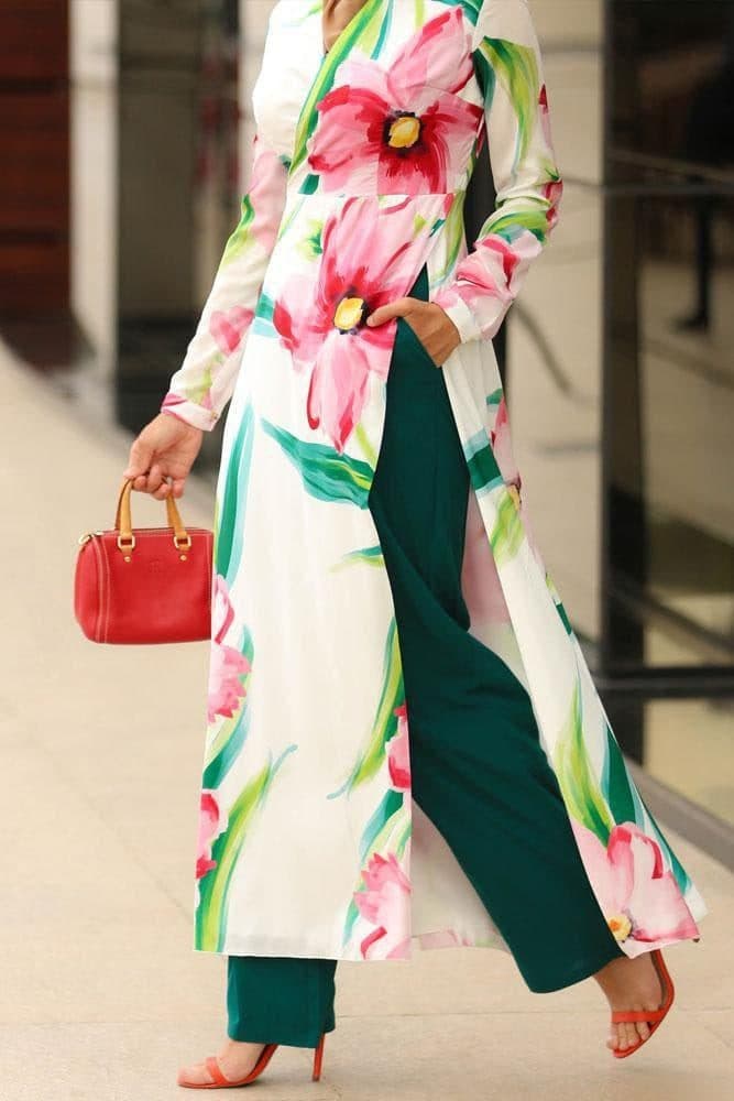 Betul Modest Tunic and Pants Set in white, view 3