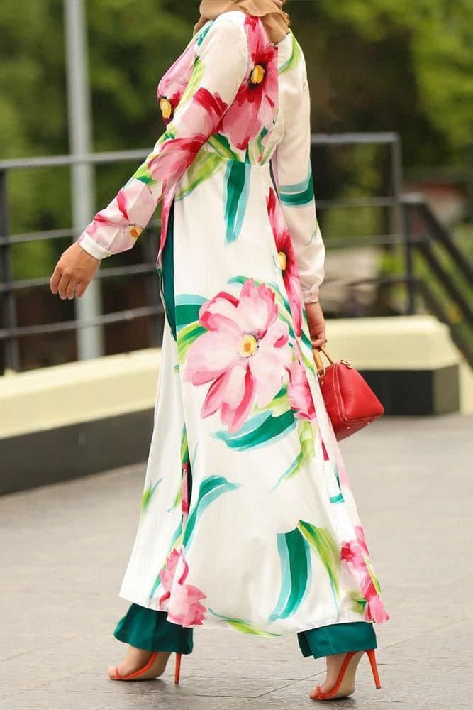 Betul Modest Tunic and Pants Set in white, view 6