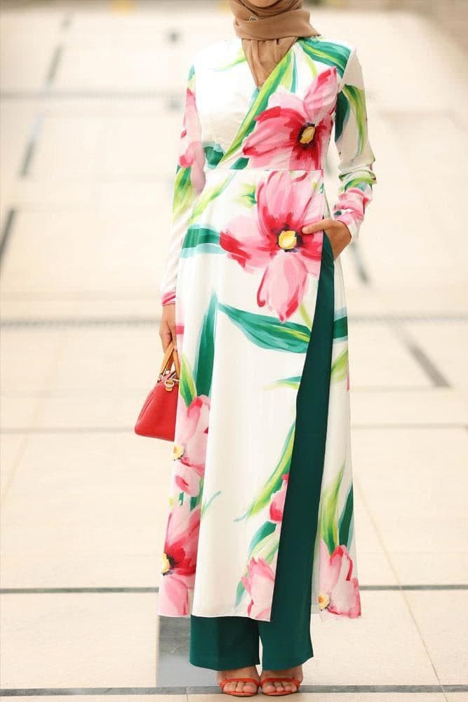 Betul Modest Tunic and Pants Set in white, view 4