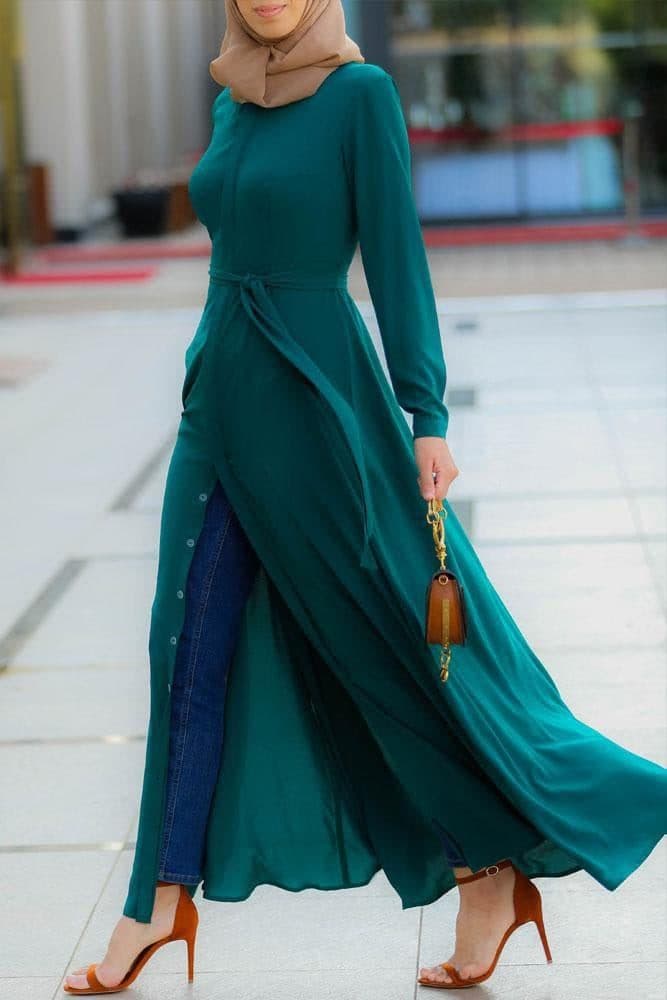 Emerald Shirt Dress in green, view 4