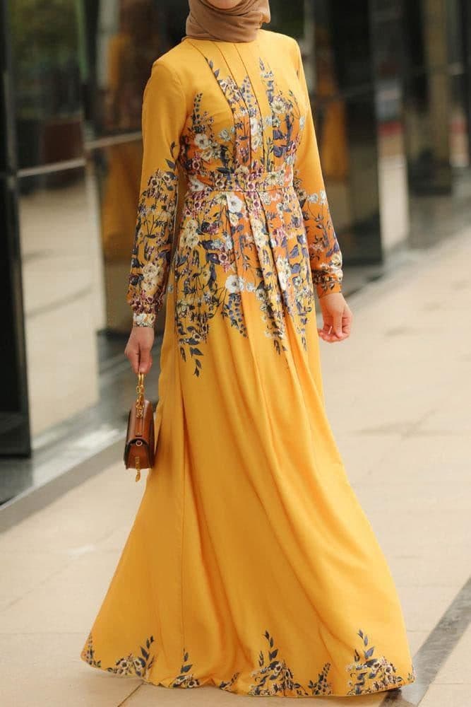 Prom Modest Dress in yellow, view 3