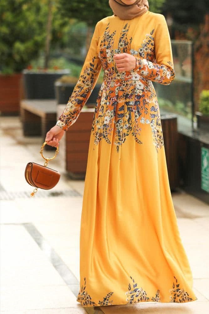 Prom Modest Dress in yellow, view 4