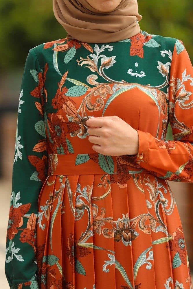 Regal Modest Dress in green, view 4