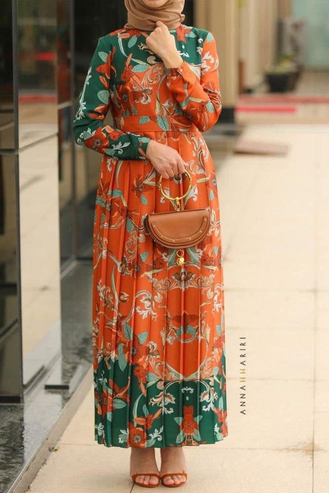 Regal Modest Dress in green, view 5