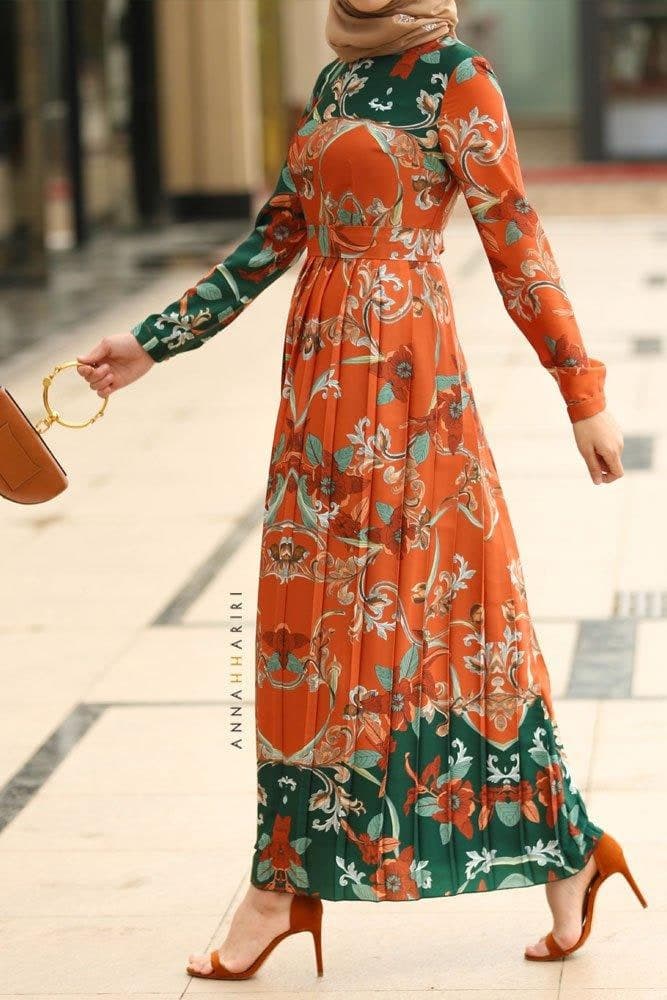 Regal Modest Dress in green, view 3