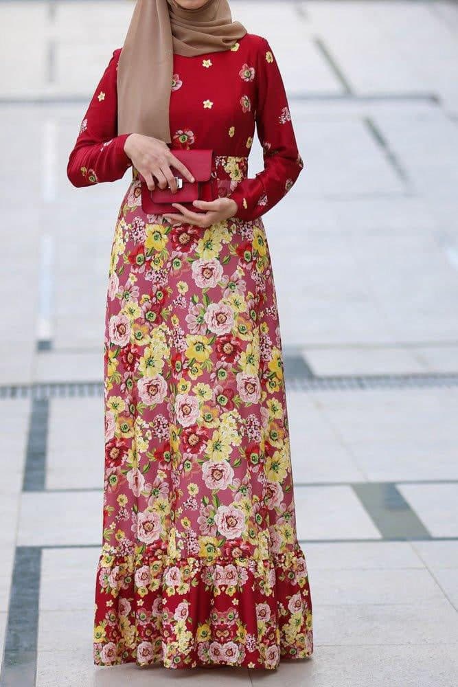 Ablution-friendly sleeves on the Floral Harmony Sari-Inspired Maxi Dress