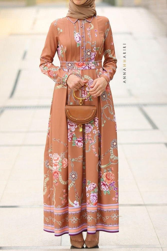 Hijab Modest Dress in brown, view 3