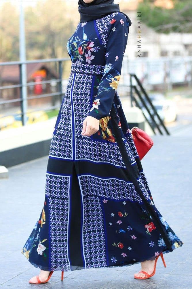 Scarf Print Dress in blue, view 3
