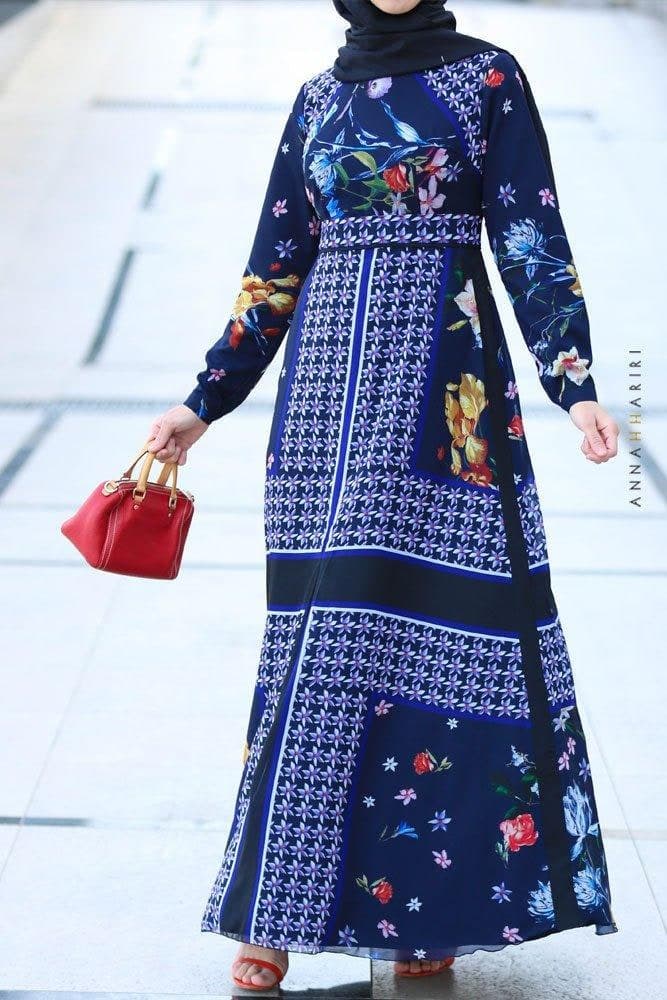Scarf Print Dress in blue, view 5