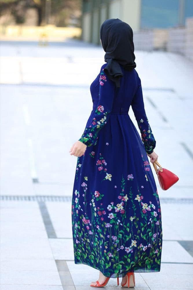Botanical print detail on Floral Meadow Crepe Maxi Dress