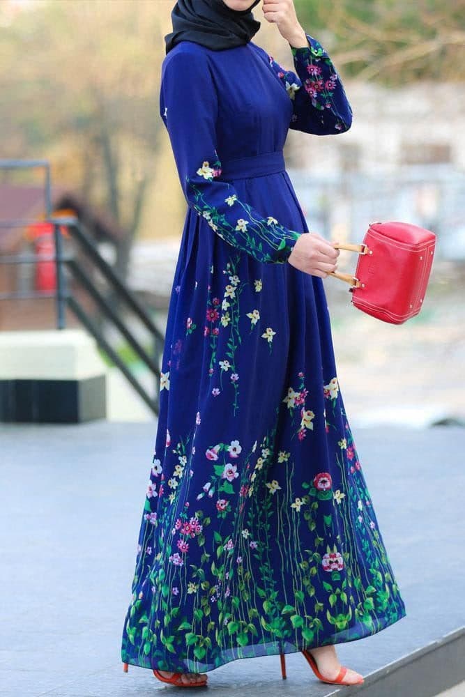 Close-up of the flared sleeve on Floral Meadow Crepe Maxi Dress