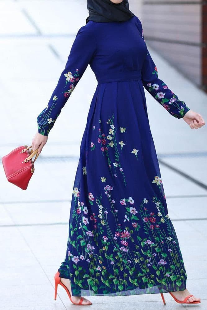Hem detail of Floral Meadow Crepe Maxi Dress