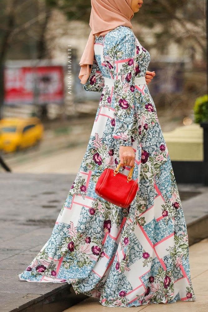Ottoman Print Dress in blue, view 3