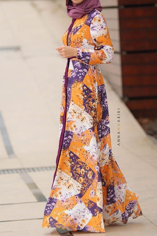Patchwork Modest Dress in purple, view 5