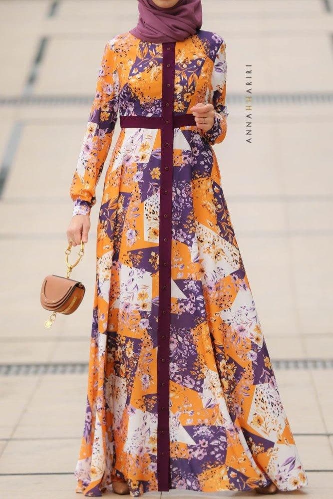 Patchwork Modest Dress in purple, view 6