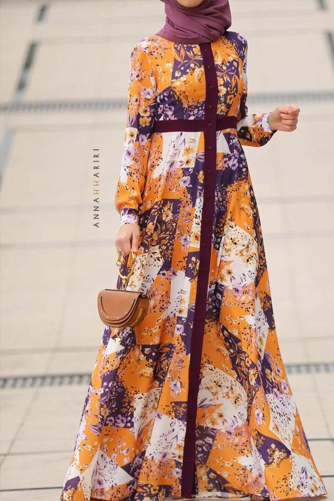 Patchwork Modest Dress in purple, view 4