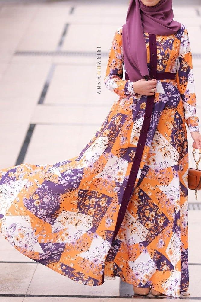 Patchwork Modest Dress in purple, view 3