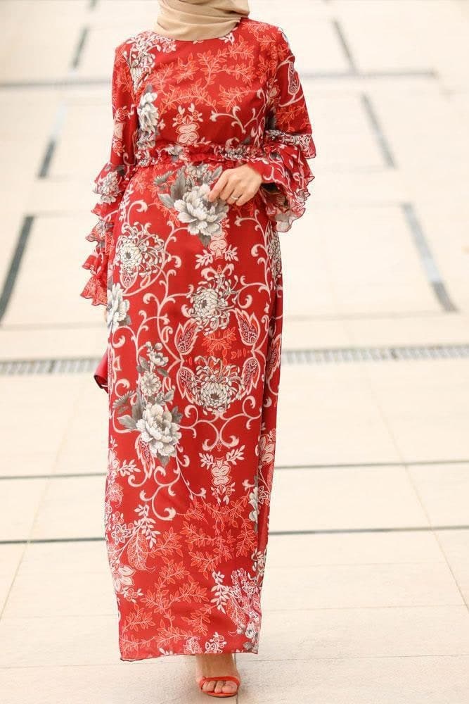 Fall Modest Dress in red, view 7