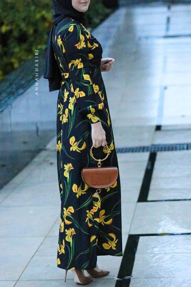 Close-up of Floral Elegance Designer Modest Dress