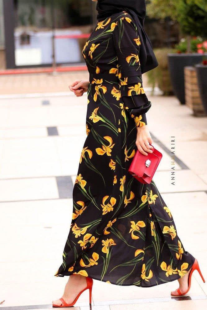 Floral Elegance Designer Modest Dress sleeve detail