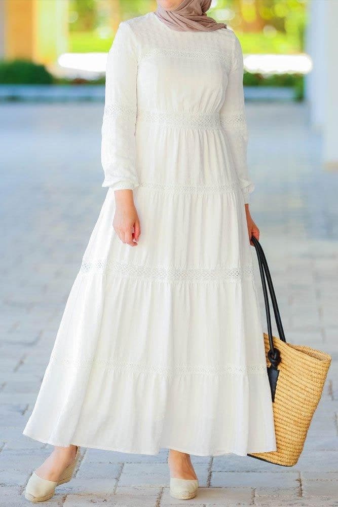Boho Modest Dress in white, view 8