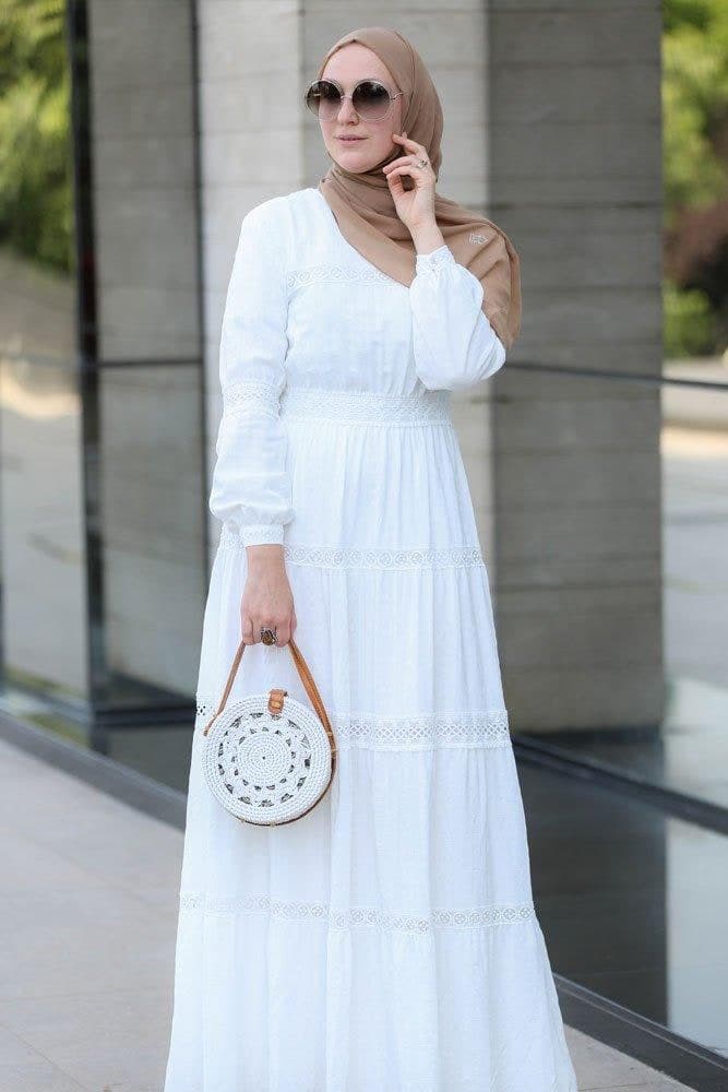 Boho Modest Dress in white, view 10