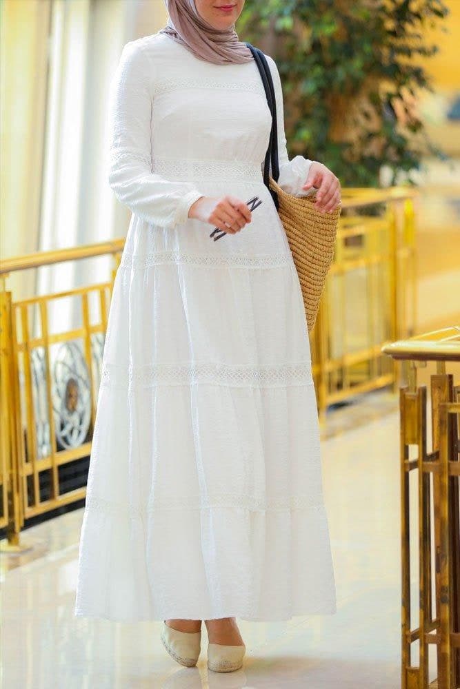 Boho Modest Dress in white, view 3