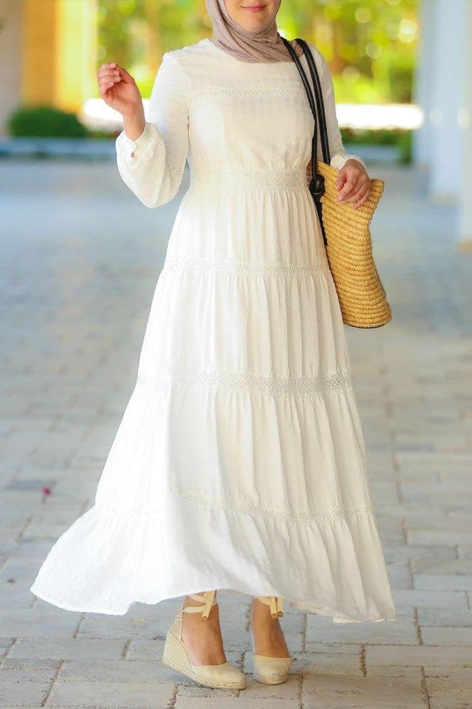 Boho Modest Dress in white, view 7