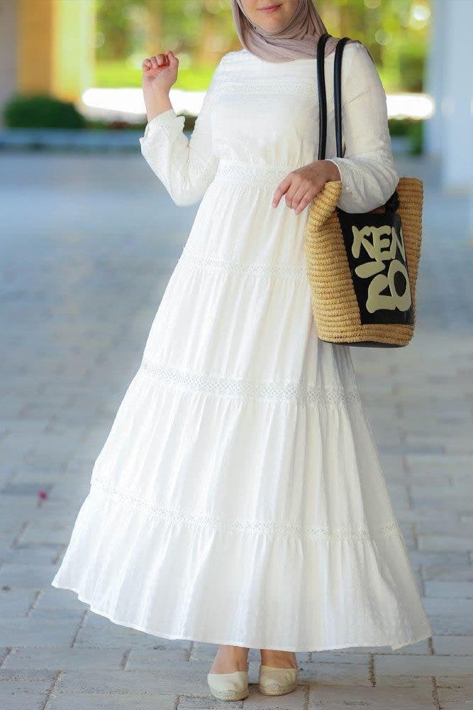 Boho Modest Dress in white, view 5