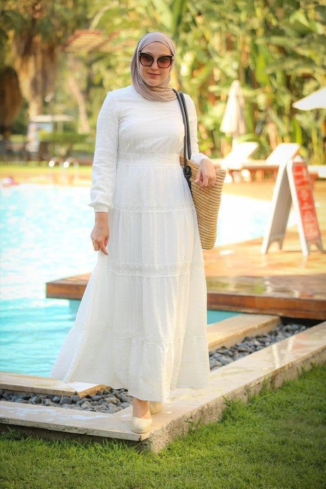 Boho Modest Dress in white, view 4
