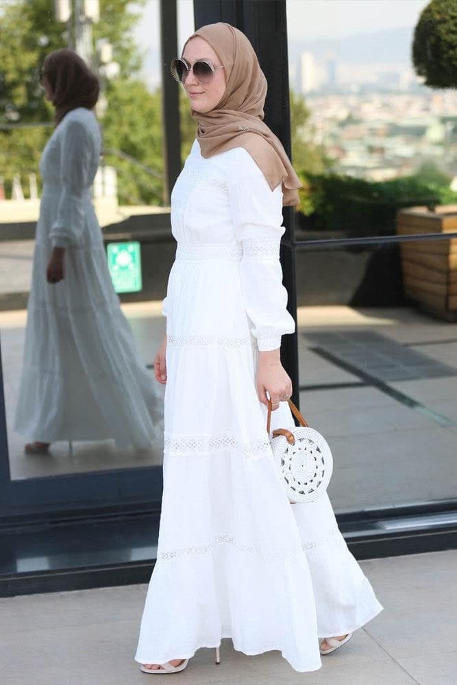 Boho Modest Dress in white, view 9