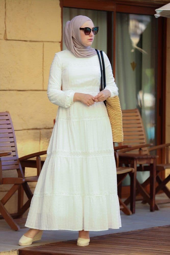 Boho Modest Dress in white, view 6