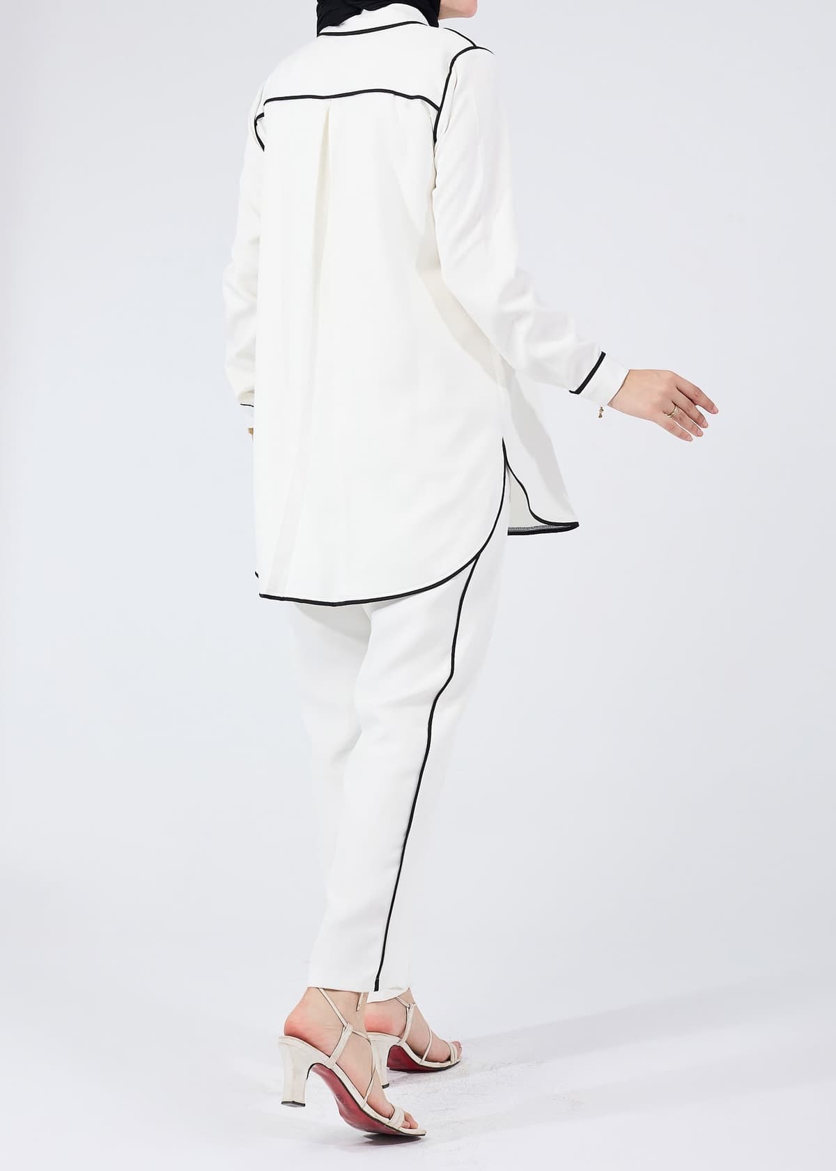 White Trousers with Black Piping Side View