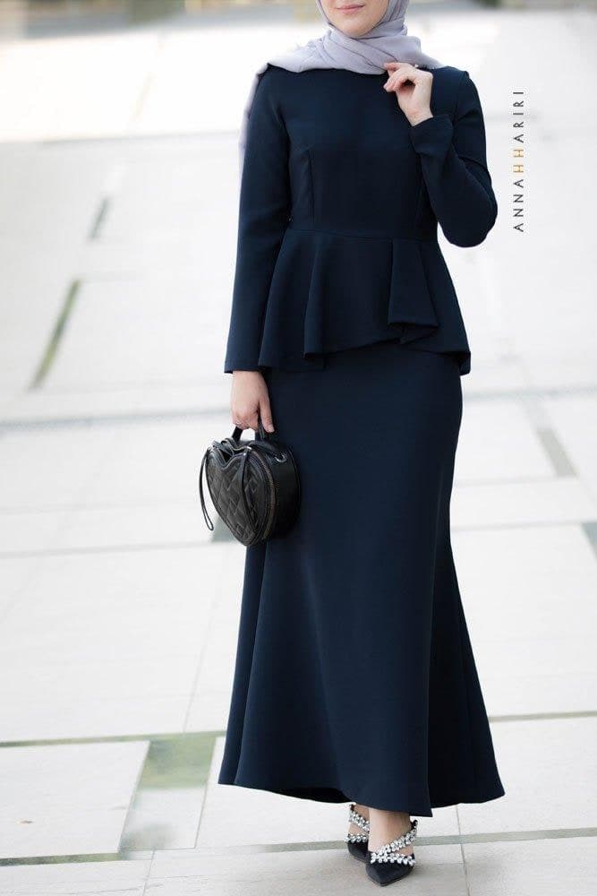 Peplum Modest Dress in blue, view 3