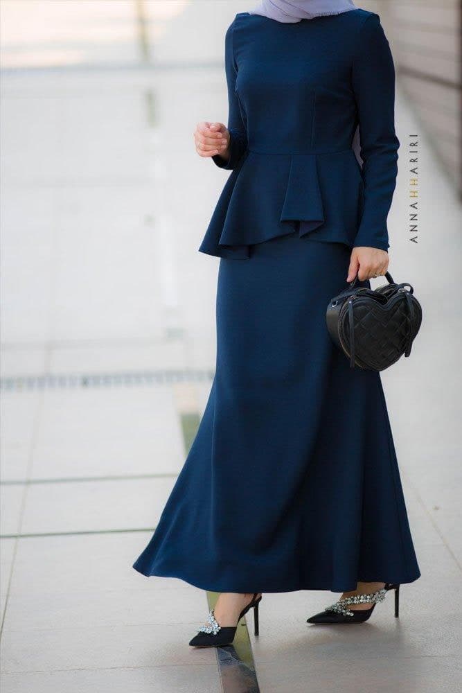 Peplum Modest Dress in blue, view 8
